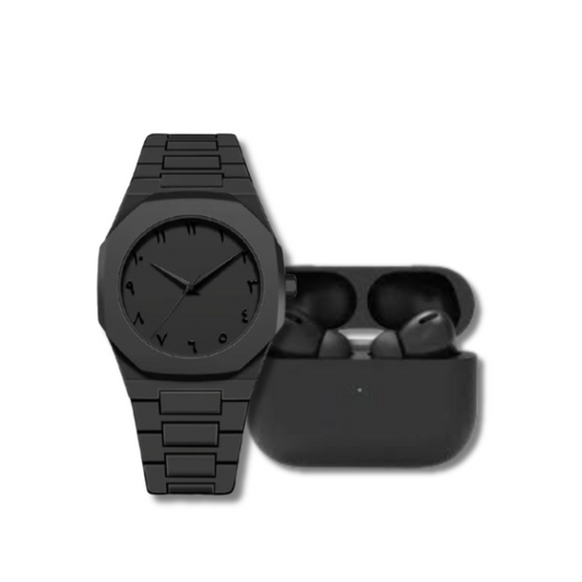 Black Aura Watch & AirPods – Combo Deal (30% OFF)